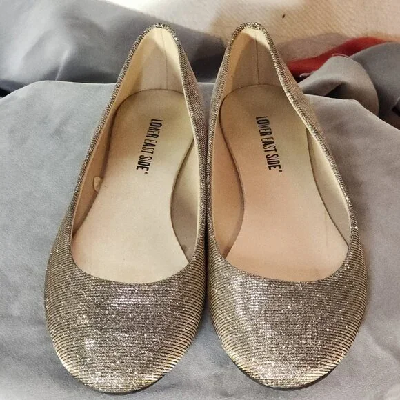 Lower East Side Gold Glitter Chelsea Dorado Fabric Upper Ballet Flat Size 7W - Picture 5 of 16